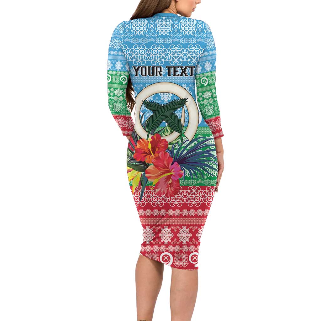 Personalised Sanma Joyeux Noel Long Sleeve Bodycon Dress Proud To Be a Ni-Van Sand Drawing Art - Polynesian Pride