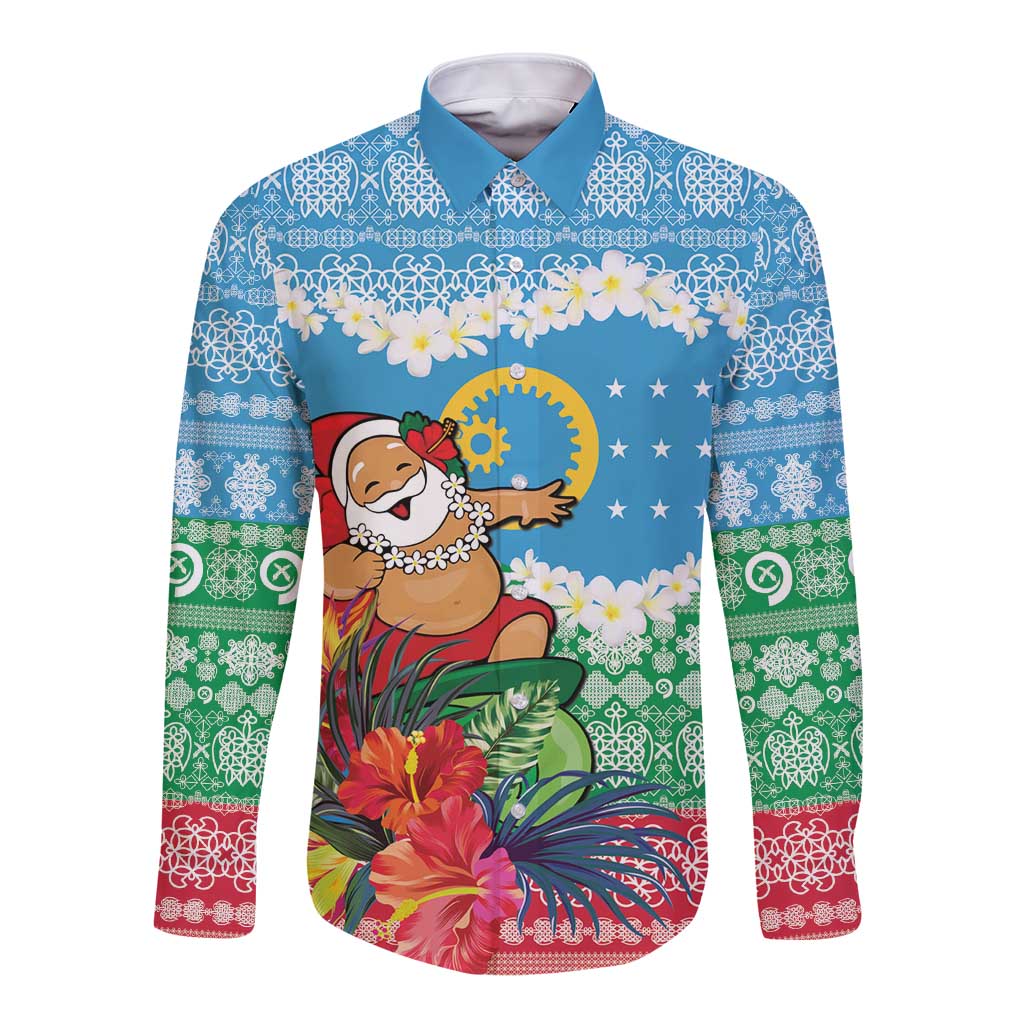 Personalised Sanma Joyeux Noel Long Sleeve Button Shirt Proud To Be a Ni-Van Sand Drawing Art - Polynesian Pride