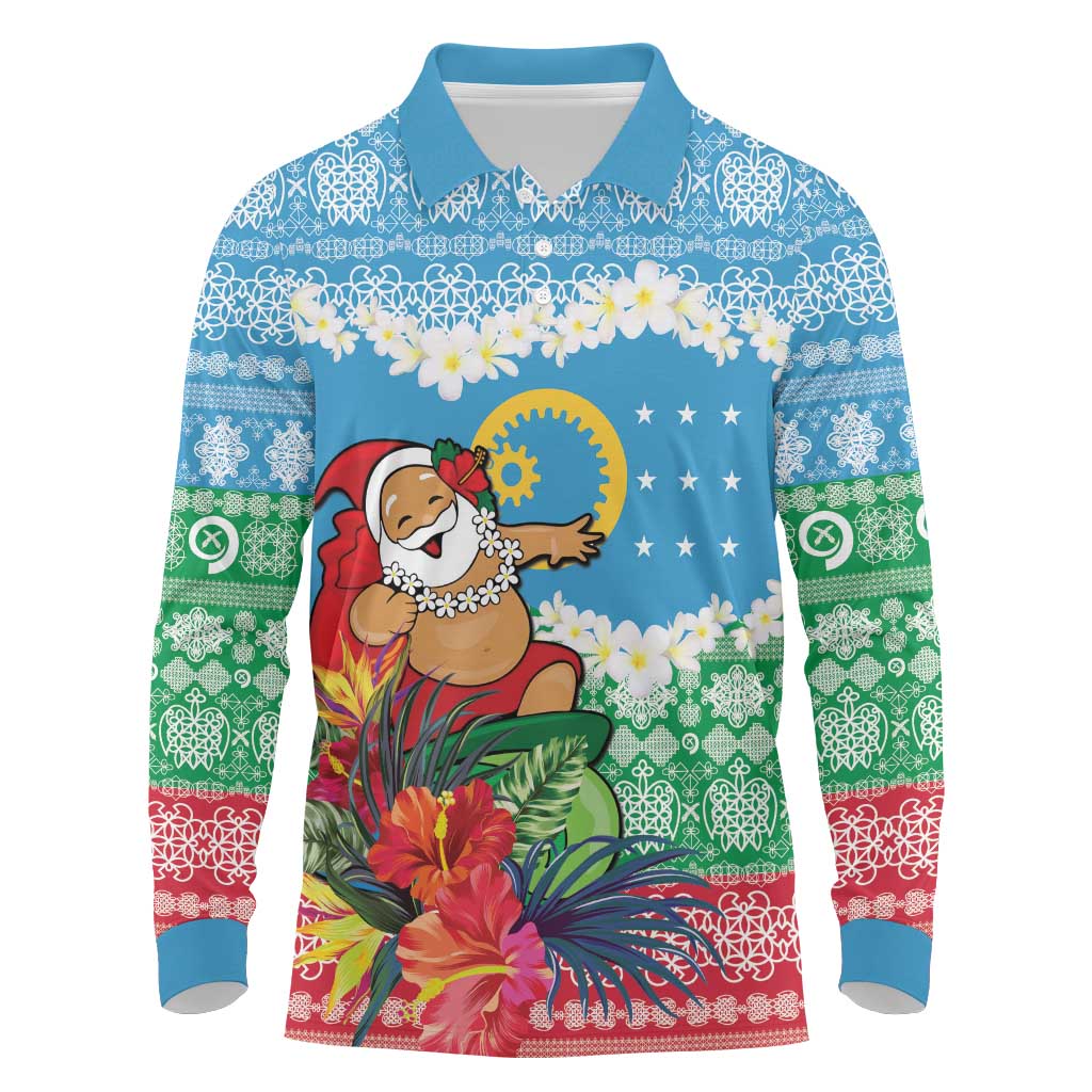 Personalised Sanma Joyeux Noel Long Sleeve Polo Shirt Proud To Be a Ni-Van Sand Drawing Art - Polynesian Pride