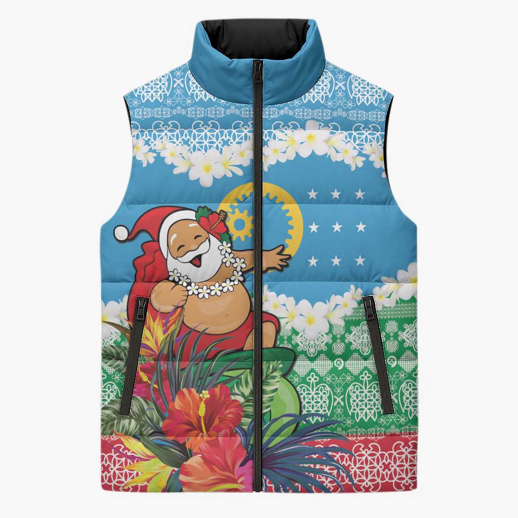 Personalised Sanma Joyeux Noel Sleeveless Puffer Jacket Proud To Be a Ni-Van Sand Drawing Art - Polynesian Pride