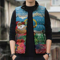 Personalised Sanma Joyeux Noel Sleeveless Puffer Jacket Proud To Be a Ni-Van Sand Drawing Art - Polynesian Pride
