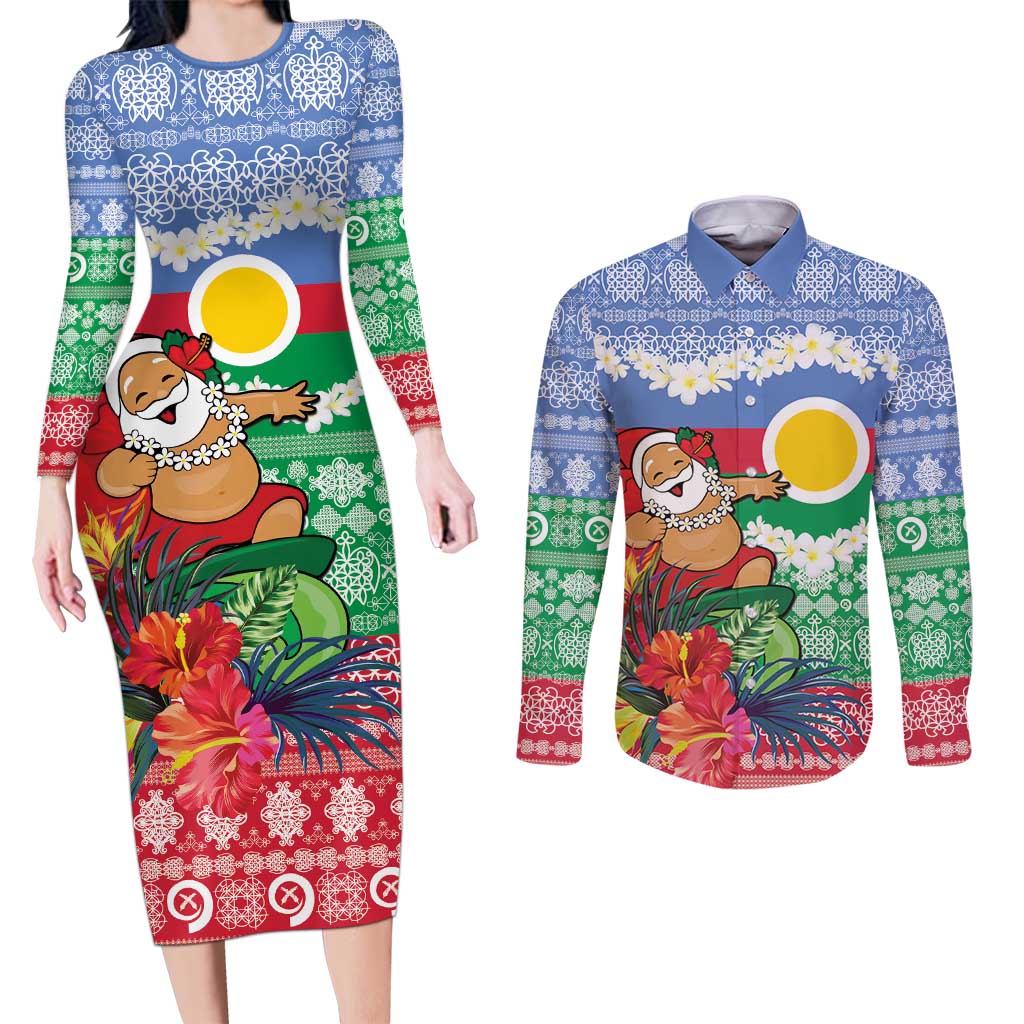 Personalised Shefa Joyeux Noel Couples Matching Long Sleeve Bodycon Dress and Long Sleeve Button Shirt Proud To Be a Ni-Van Sand Drawing Art - Polynesian Pride