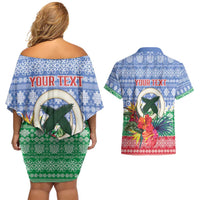 Personalised Shefa Joyeux Noel Couples Matching Off Shoulder Short Dress and Hawaiian Shirt Proud To Be a Ni-Van Sand Drawing Art - Polynesian Pride