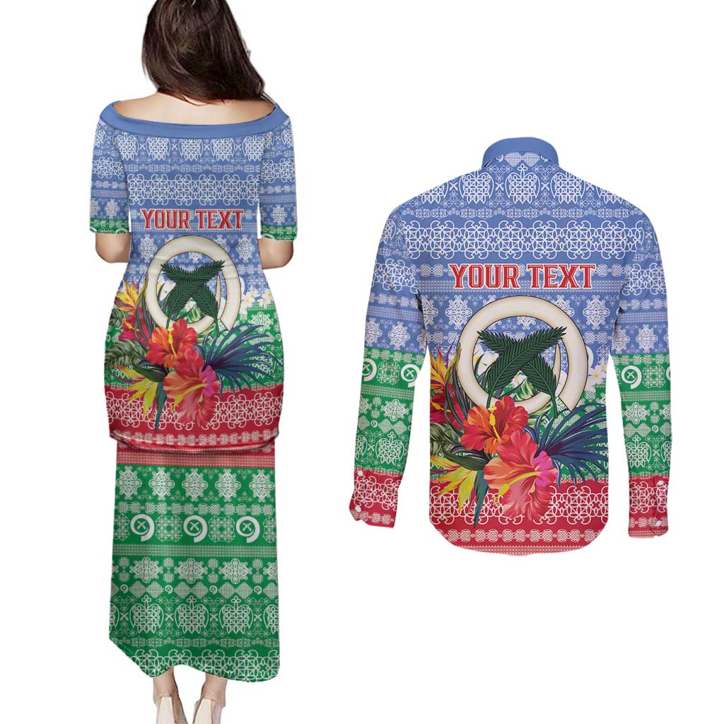 Personalised Shefa Joyeux Noel Couples Matching Puletasi and Long Sleeve Button Shirt Proud To Be a Ni-Van Sand Drawing Art - Polynesian Pride