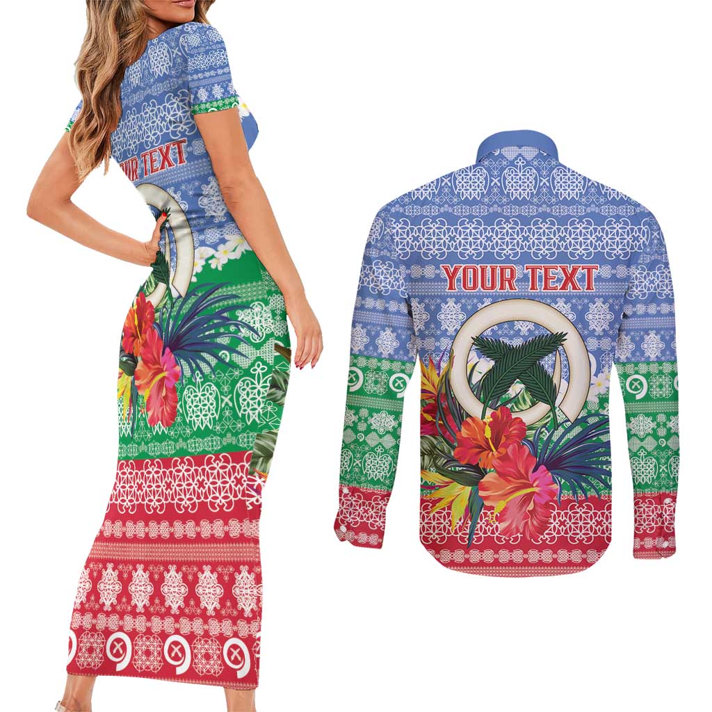 Personalised Shefa Joyeux Noel Couples Matching Short Sleeve Bodycon Dress and Long Sleeve Button Shirt Proud To Be a Ni-Van Sand Drawing Art - Polynesian Pride