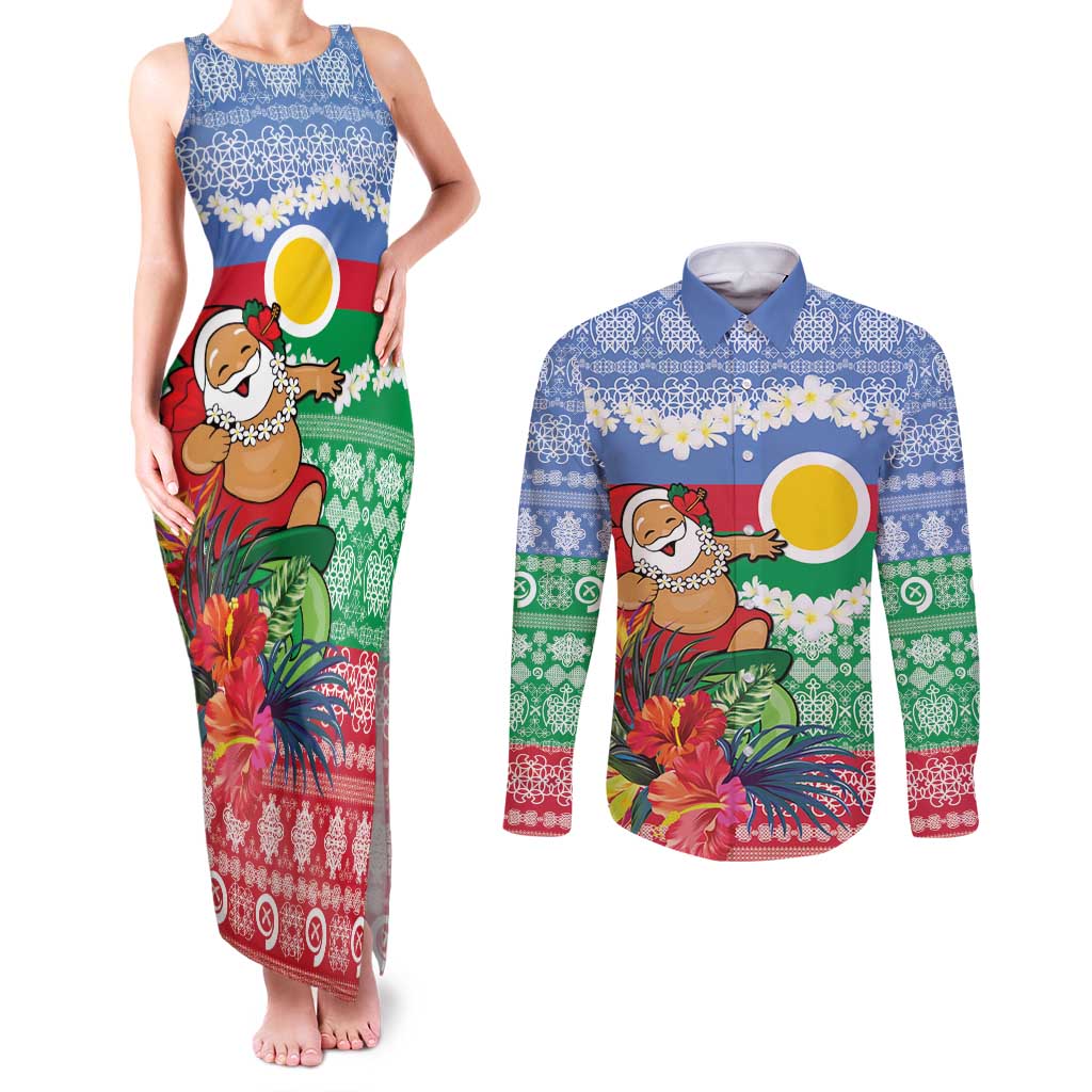 Personalised Shefa Joyeux Noel Couples Matching Tank Maxi Dress and Long Sleeve Button Shirt Proud To Be a Ni-Van Sand Drawing Art - Polynesian Pride