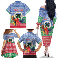 Personalised Shefa Joyeux Noel Family Matching Off The Shoulder Long Sleeve Dress and Hawaiian Shirt Proud To Be a Ni-Van Sand Drawing Art - Polynesian Pride