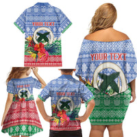 Personalised Shefa Joyeux Noel Family Matching Off Shoulder Short Dress and Hawaiian Shirt Proud To Be a Ni-Van Sand Drawing Art - Polynesian Pride