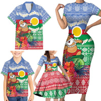Personalised Shefa Joyeux Noel Family Matching Short Sleeve Bodycon Dress and Hawaiian Shirt Proud To Be a Ni-Van Sand Drawing Art - Polynesian Pride
