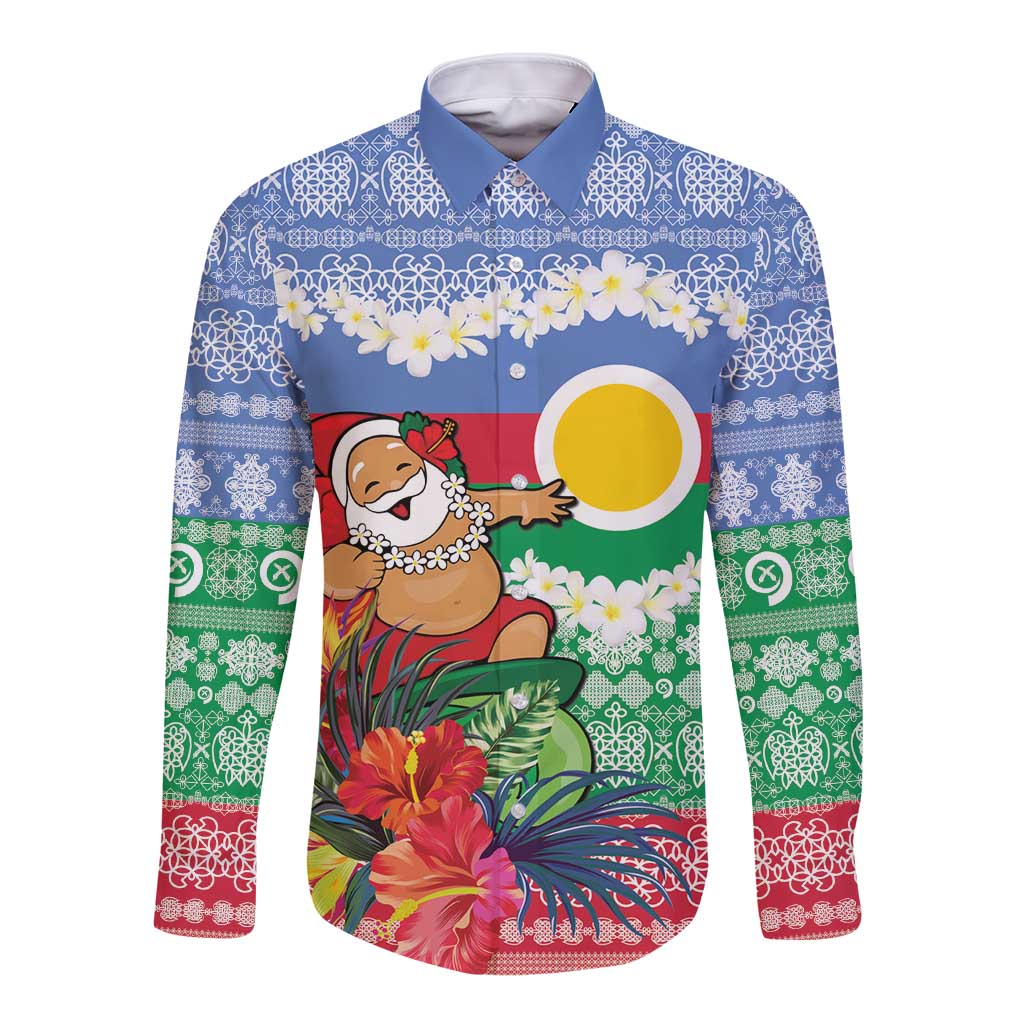 Personalised Shefa Joyeux Noel Long Sleeve Button Shirt Proud To Be a Ni-Van Sand Drawing Art - Polynesian Pride