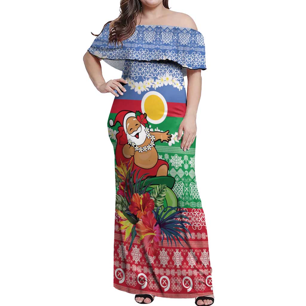 Personalised Shefa Joyeux Noel Off Shoulder Maxi Dress Proud To Be a Ni-Van Sand Drawing Art - Polynesian Pride