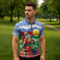 Personalised Shefa Joyeux Noel Zipper Polo Shirt Proud To Be a Ni-Van Sand Drawing Art - Polynesian Pride