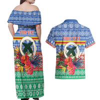 Personalised Tafea Joyeux Noel Couples Matching Off Shoulder Maxi Dress and Hawaiian Shirt Proud To Be a Ni-Van Sand Drawing Art - Polynesian Pride