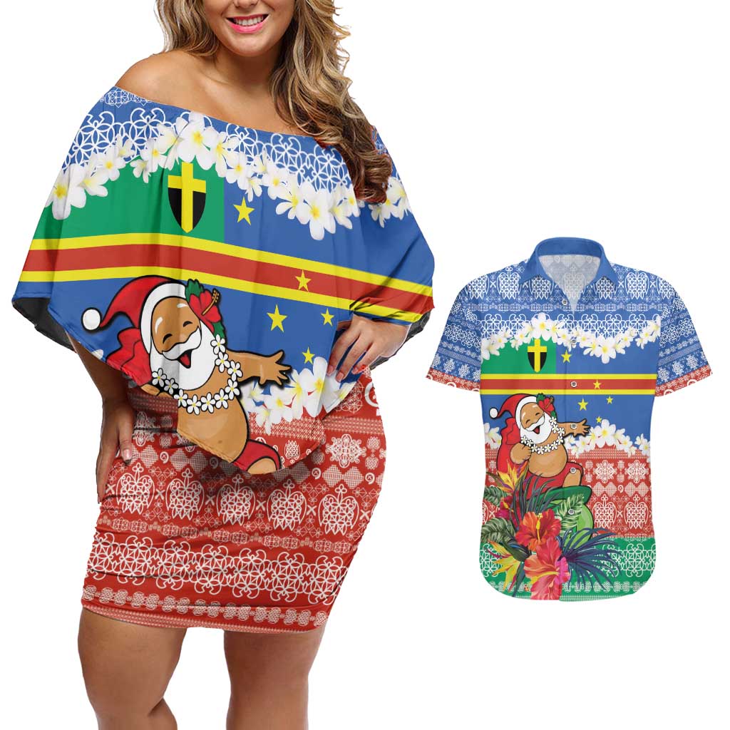 Personalised Tafea Joyeux Noel Couples Matching Off Shoulder Short Dress and Hawaiian Shirt Proud To Be a Ni-Van Sand Drawing Art - Polynesian Pride