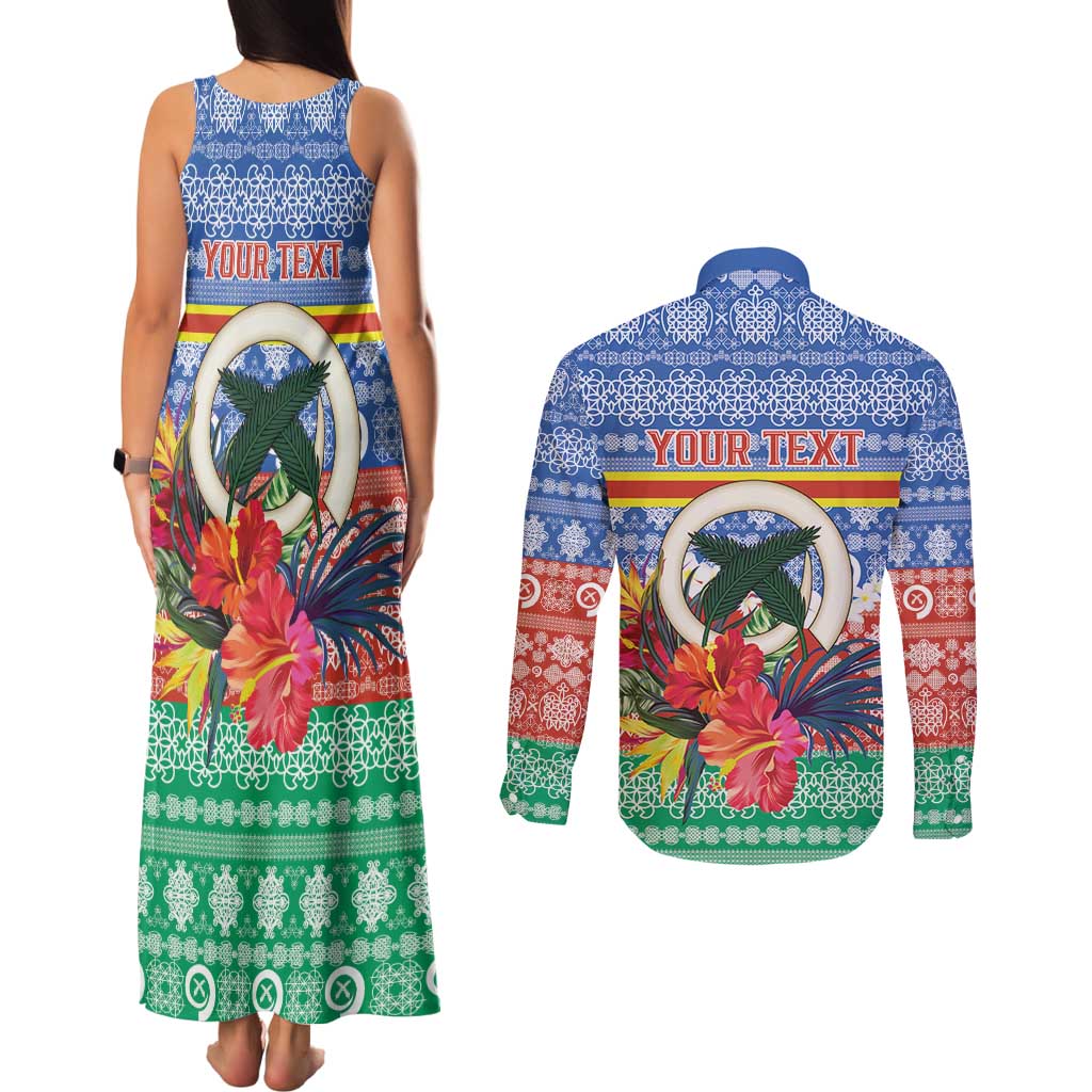 Personalised Tafea Joyeux Noel Couples Matching Tank Maxi Dress and Long Sleeve Button Shirt Proud To Be a Ni-Van Sand Drawing Art - Polynesian Pride