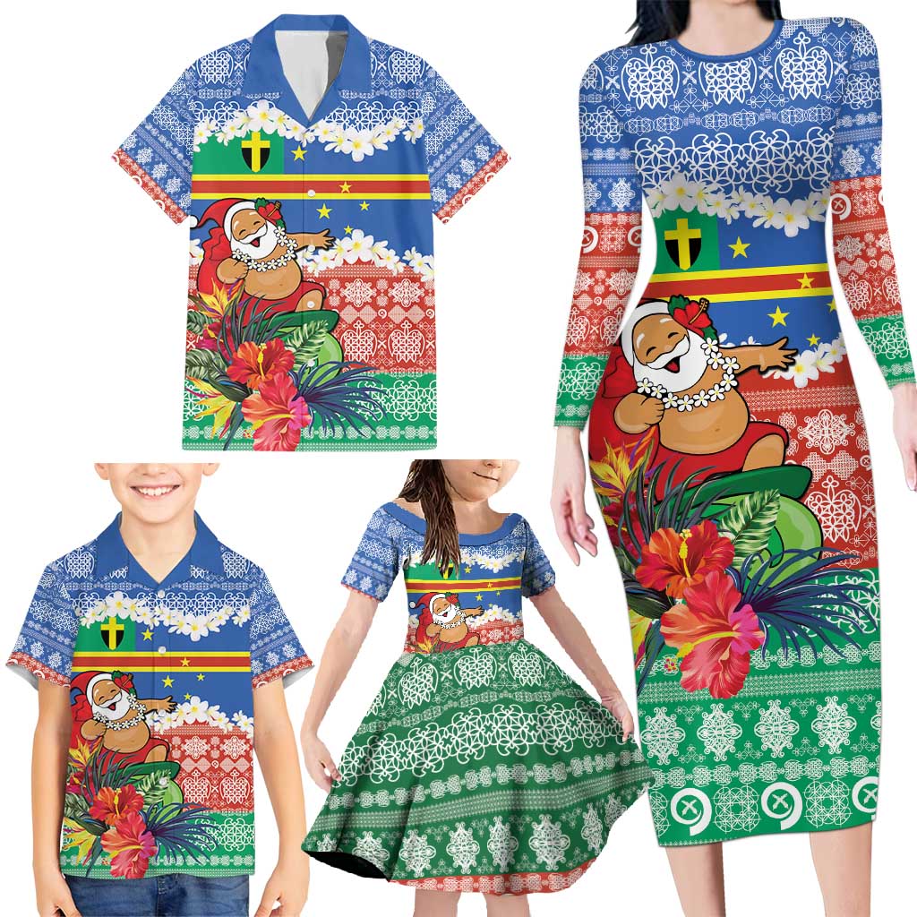 Personalised Tafea Joyeux Noel Family Matching Long Sleeve Bodycon Dress and Hawaiian Shirt Proud To Be a Ni-Van Sand Drawing Art - Polynesian Pride