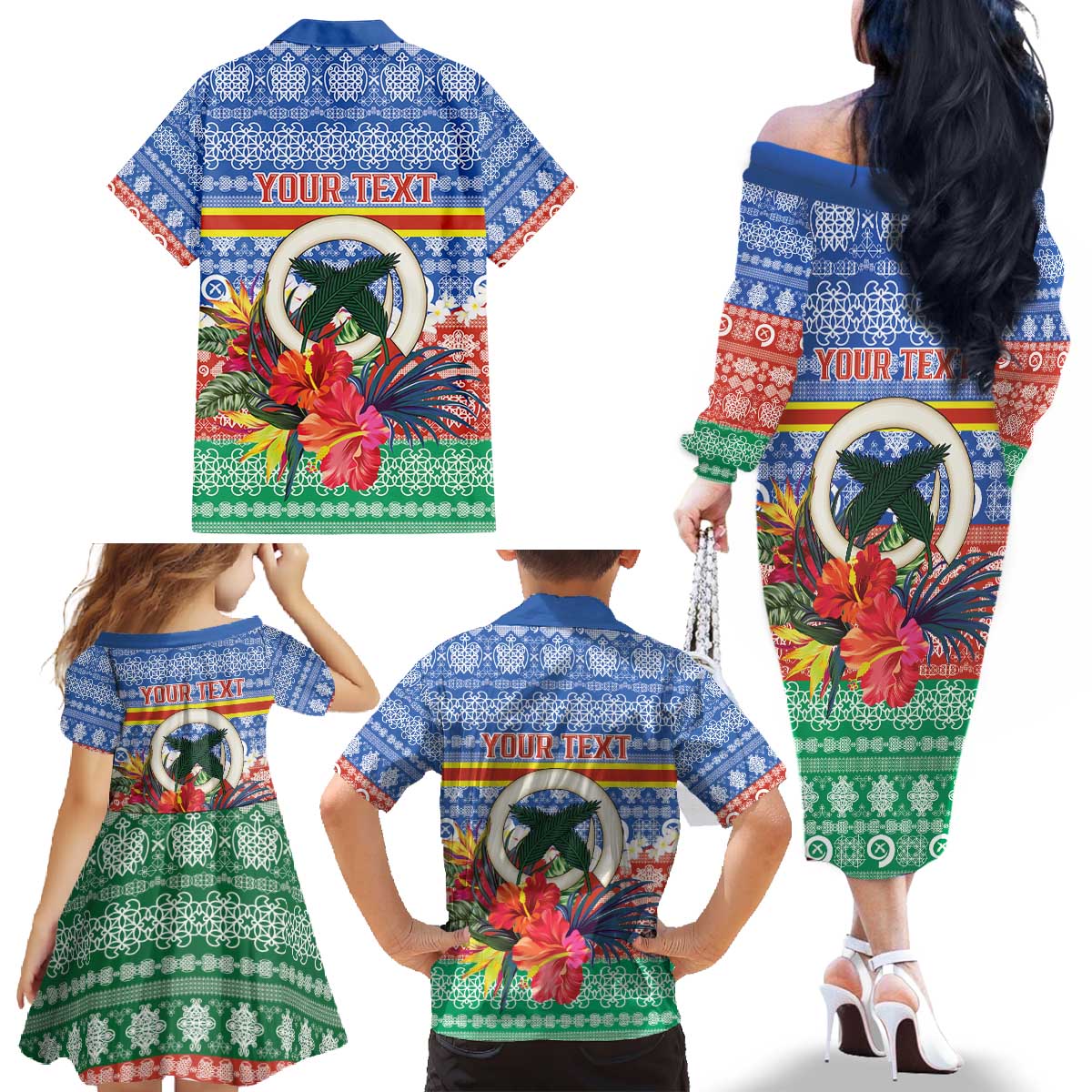 Personalised Tafea Joyeux Noel Family Matching Off The Shoulder Long Sleeve Dress and Hawaiian Shirt Proud To Be a Ni-Van Sand Drawing Art - Polynesian Pride