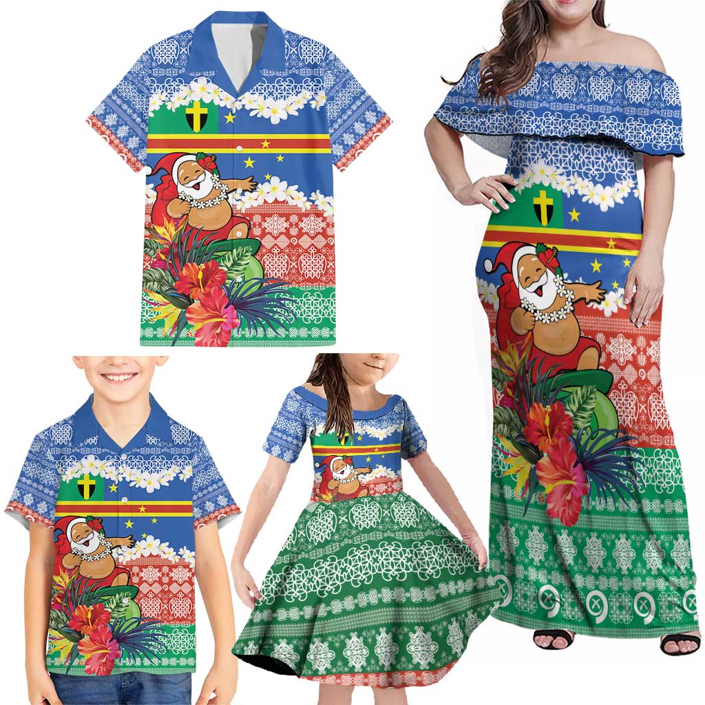 Personalised Tafea Joyeux Noel Family Matching Off Shoulder Maxi Dress and Hawaiian Shirt Proud To Be a Ni-Van Sand Drawing Art - Polynesian Pride