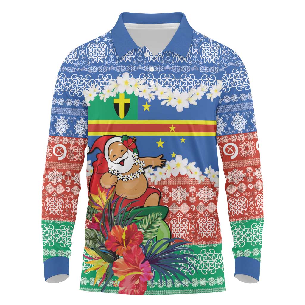 Personalised Tafea Joyeux Noel Long Sleeve Polo Shirt Proud To Be a Ni-Van Sand Drawing Art - Polynesian Pride