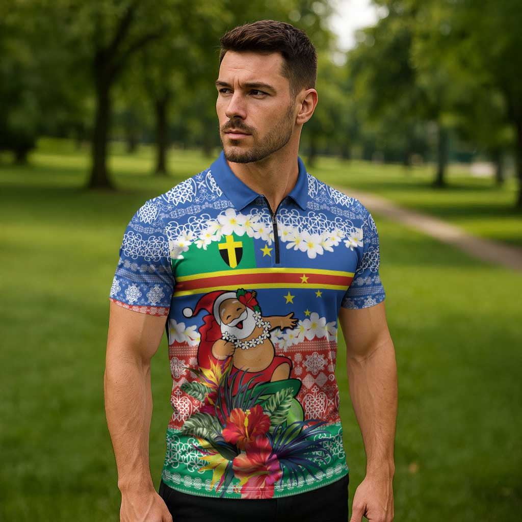 Personalised Tafea Joyeux Noel Zipper Polo Shirt Proud To Be a Ni-Van Sand Drawing Art - Polynesian Pride