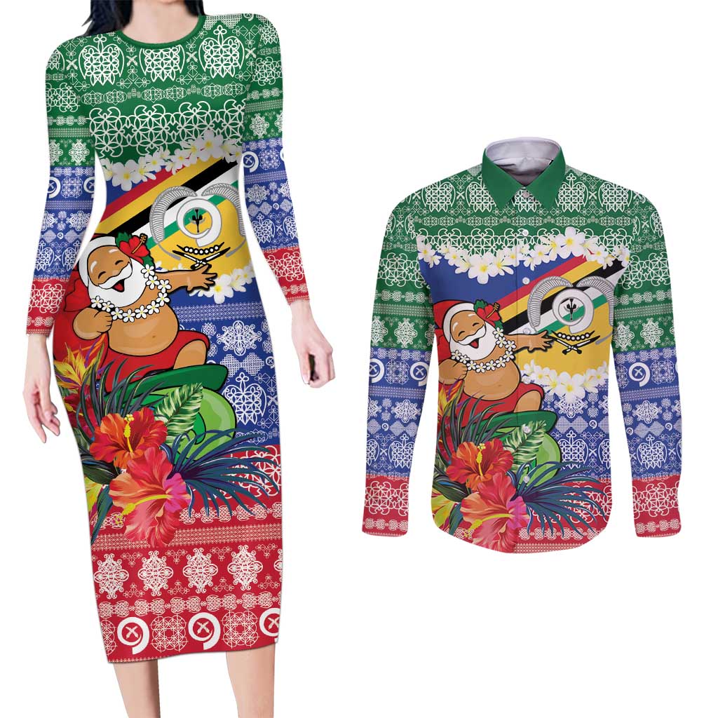 Personalised Torba Joyeux Noel Couples Matching Long Sleeve Bodycon Dress and Long Sleeve Button Shirt Proud To Be a Ni-Van Sand Drawing Art - Polynesian Pride