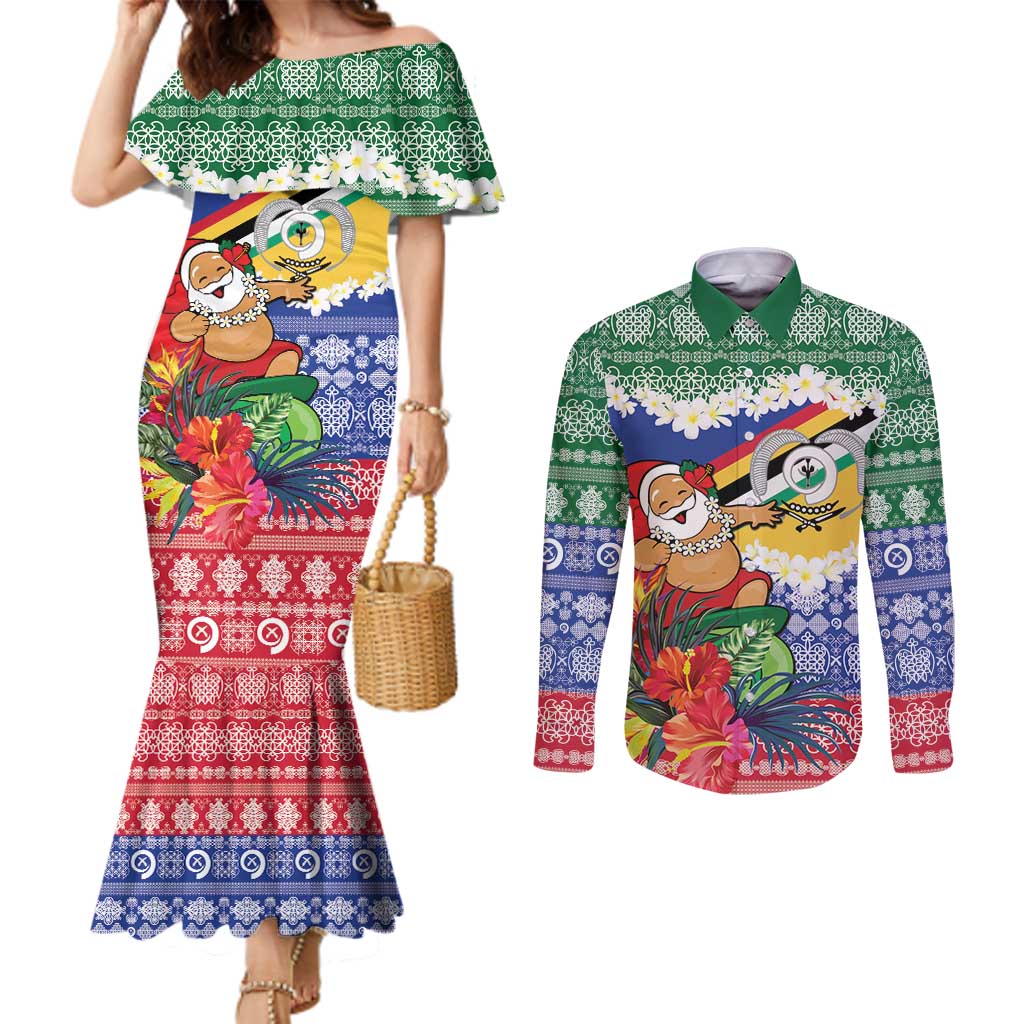 Personalised Torba Joyeux Noel Couples Matching Mermaid Dress and Long Sleeve Button Shirt Proud To Be a Ni-Van Sand Drawing Art - Polynesian Pride