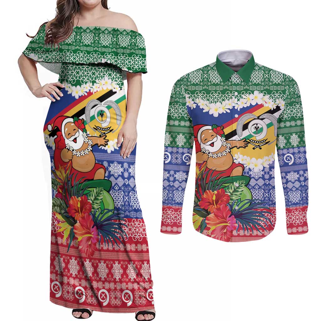 Personalised Torba Joyeux Noel Couples Matching Off Shoulder Maxi Dress and Long Sleeve Button Shirt Proud To Be a Ni-Van Sand Drawing Art - Polynesian Pride