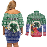 Personalised Torba Joyeux Noel Couples Matching Off Shoulder Short Dress and Long Sleeve Button Shirt Proud To Be a Ni-Van Sand Drawing Art - Polynesian Pride