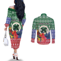 Personalised Torba Joyeux Noel Couples Matching Off The Shoulder Long Sleeve Dress and Long Sleeve Button Shirt Proud To Be a Ni-Van Sand Drawing Art - Polynesian Pride
