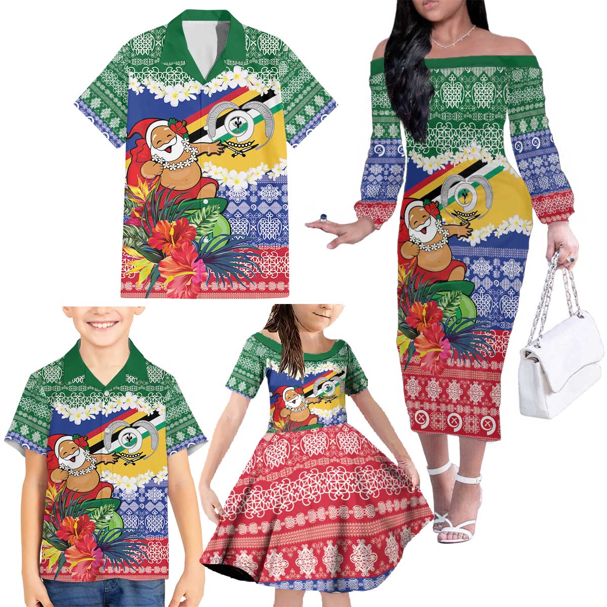 Personalised Torba Joyeux Noel Family Matching Off The Shoulder Long Sleeve Dress and Hawaiian Shirt Proud To Be a Ni-Van Sand Drawing Art - Polynesian Pride