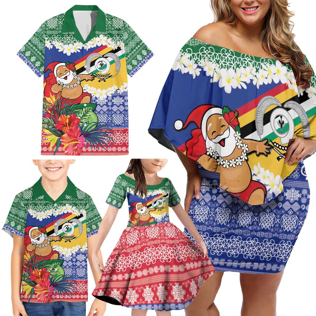 Personalised Torba Joyeux Noel Family Matching Off Shoulder Short Dress and Hawaiian Shirt Proud To Be a Ni-Van Sand Drawing Art - Polynesian Pride