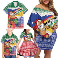 Personalised Torba Joyeux Noel Family Matching Off Shoulder Short Dress and Hawaiian Shirt Proud To Be a Ni-Van Sand Drawing Art - Polynesian Pride