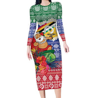 Personalised Torba Joyeux Noel Long Sleeve Bodycon Dress Proud To Be a Ni-Van Sand Drawing Art - Polynesian Pride