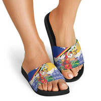 Personalised Torba Joyeux Noel Slide Sandals Proud To Be a Ni-Van Sand Drawing Art - Polynesian Pride
