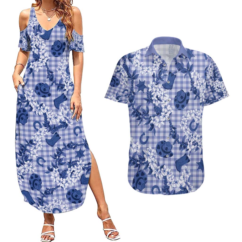 Mokihana Maile Ilima Leis Paniolo Palaka Couples Matching Summer Maxi Dress and Hawaiian Shirt Hawaiian Polu Spirit - Polynesian Pride