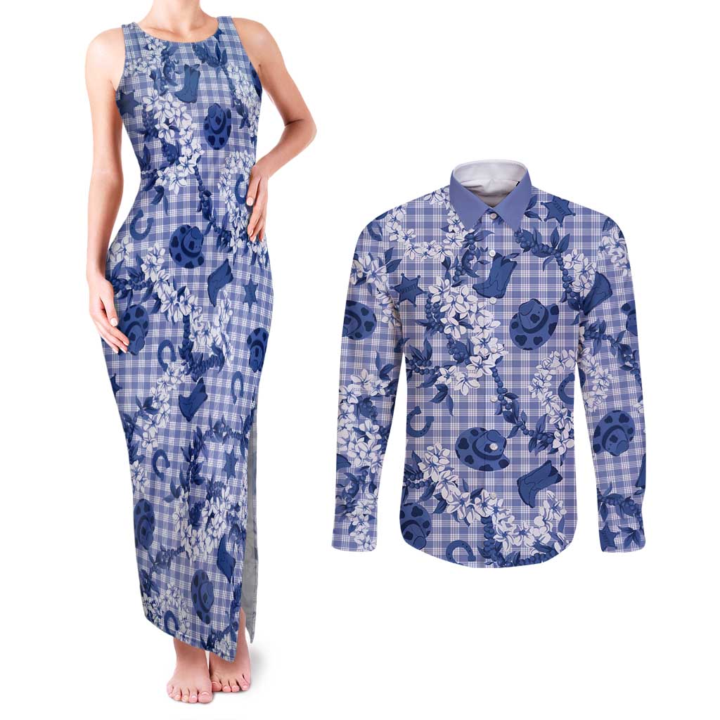 Mokihana Maile Ilima Leis Paniolo Palaka Couples Matching Tank Maxi Dress and Long Sleeve Button Shirt Hawaiian Polu Spirit - Polynesian Pride