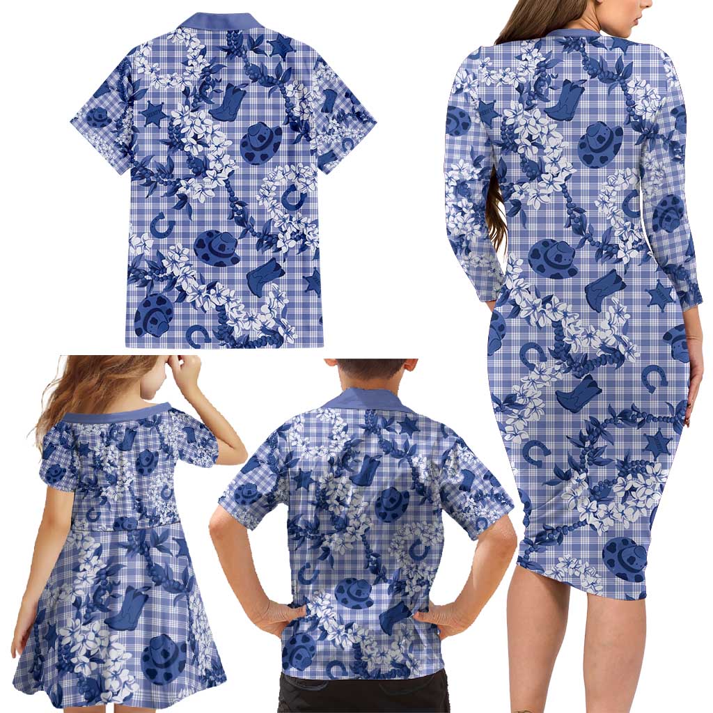 Mokihana Maile Ilima Leis Paniolo Palaka Family Matching Long Sleeve Bodycon Dress and Hawaiian Shirt Hawaiian Polu Spirit - Polynesian Pride
