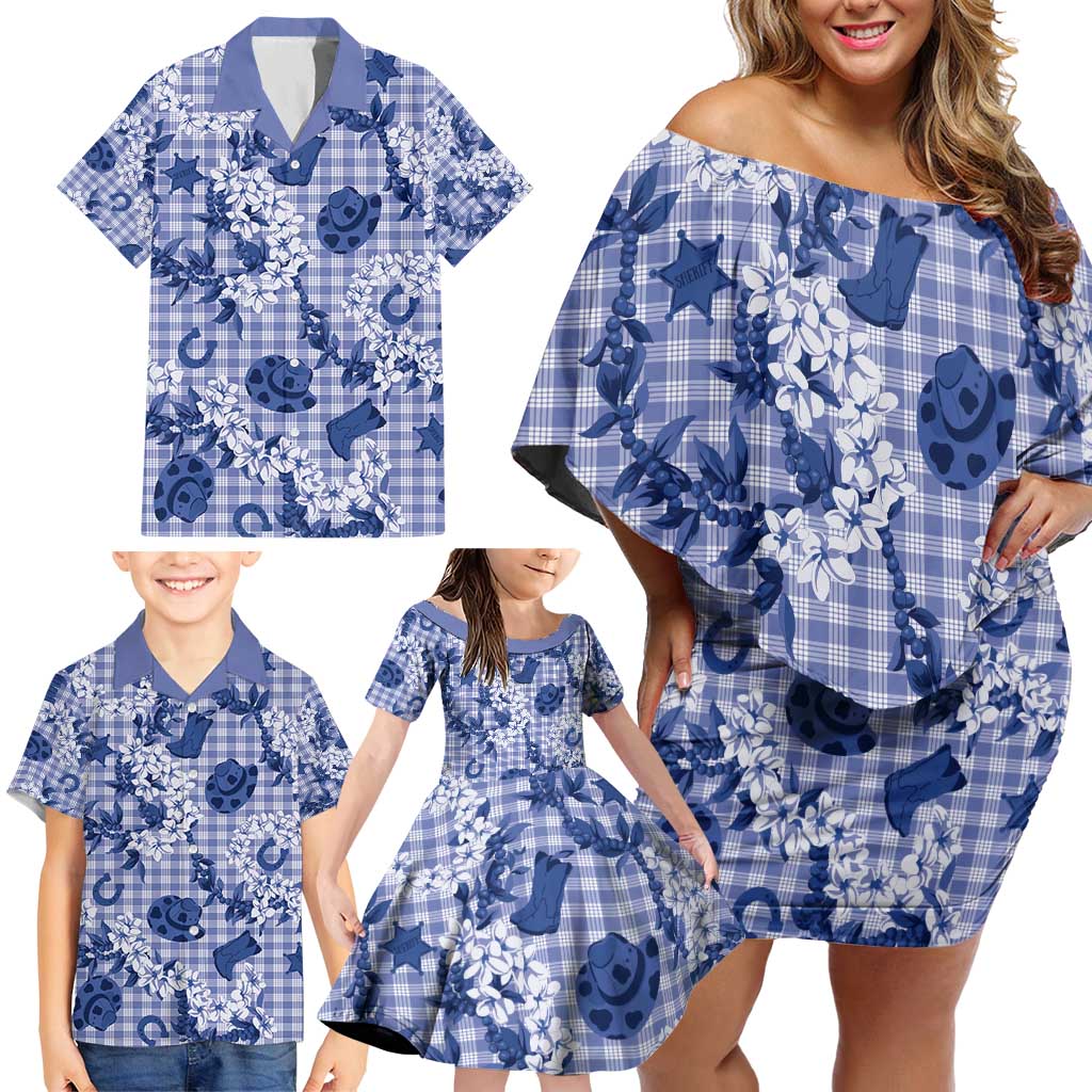 Mokihana Maile Ilima Leis Paniolo Palaka Family Matching Off Shoulder Short Dress and Hawaiian Shirt Hawaiian Polu Spirit - Polynesian Pride