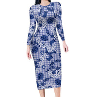 Mokihana Maile Ilima Leis Paniolo Palaka Long Sleeve Bodycon Dress Hawaiian Polu Spirit - Polynesian Pride