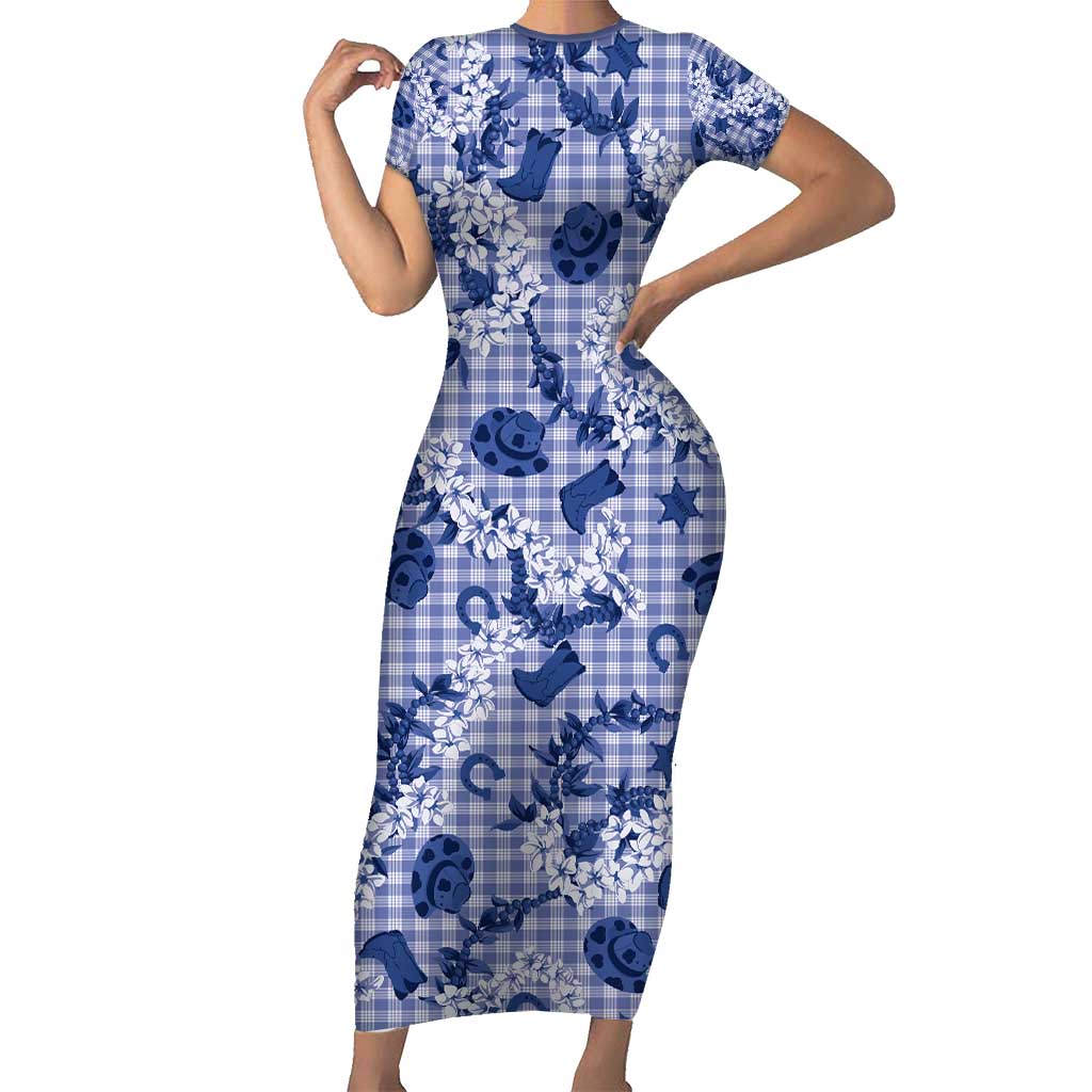 Mokihana Maile Ilima Leis Paniolo Palaka Short Sleeve Bodycon Dress Hawaiian Polu Spirit - Polynesian Pride