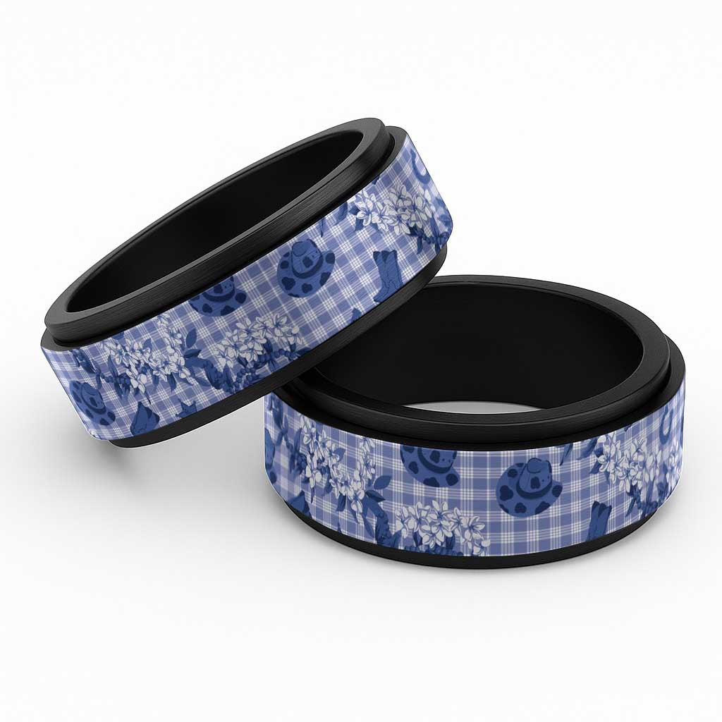 Mokihana Maile Ilima Leis Paniolo Palaka Spinner Ring Hawaiian Polu Spirit LT9 Black Blue - Polynesian Pride
