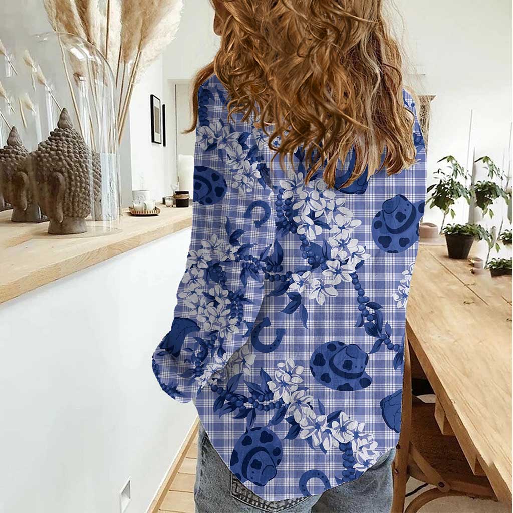 Mokihana Maile Ilima Leis Paniolo Palaka Women Casual Shirt Hawaiian Polu Spirit - Polynesian Pride