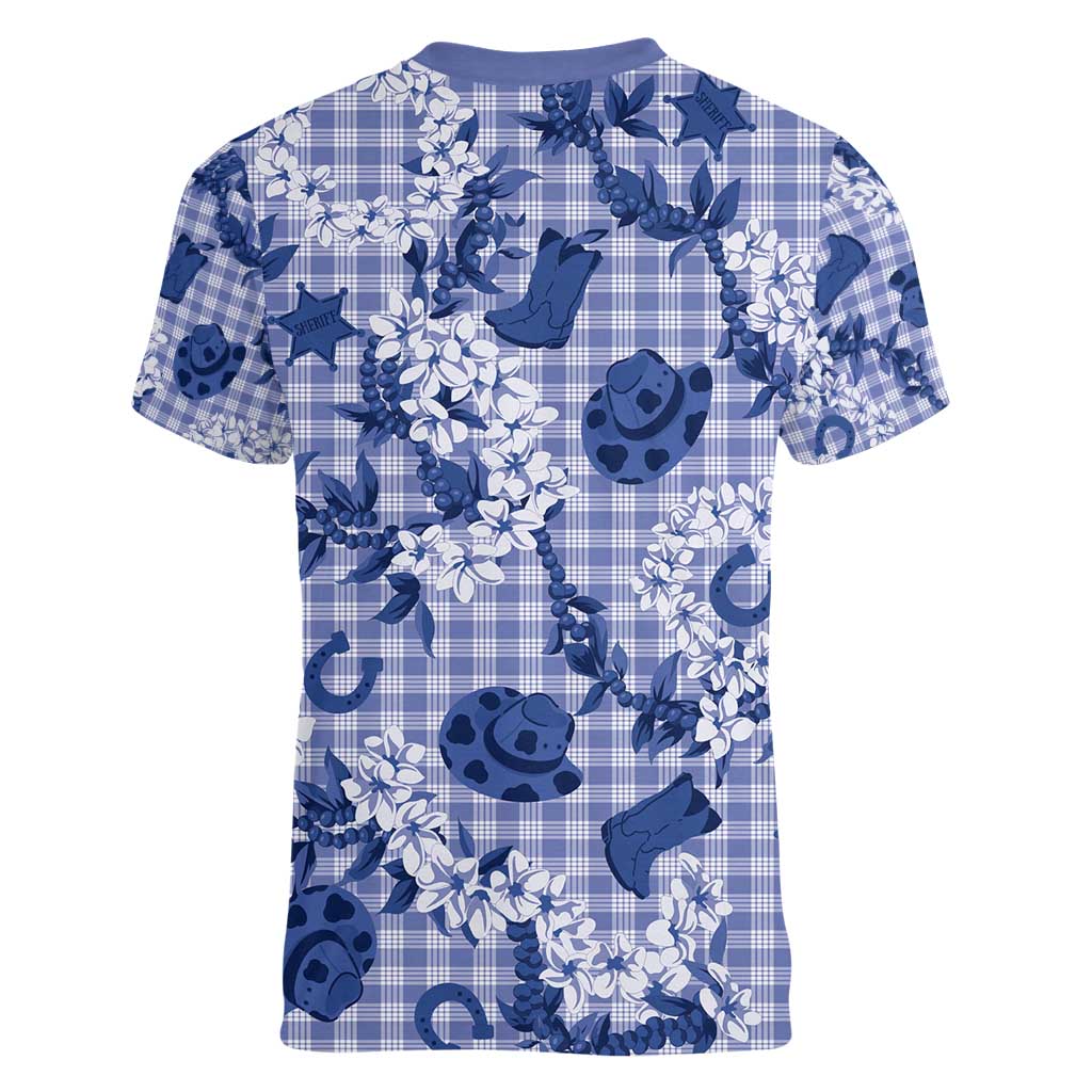 Mokihana Maile Ilima Leis Paniolo Palaka Women V-Neck T-Shirt Hawaiian Polu Spirit - Polynesian Pride