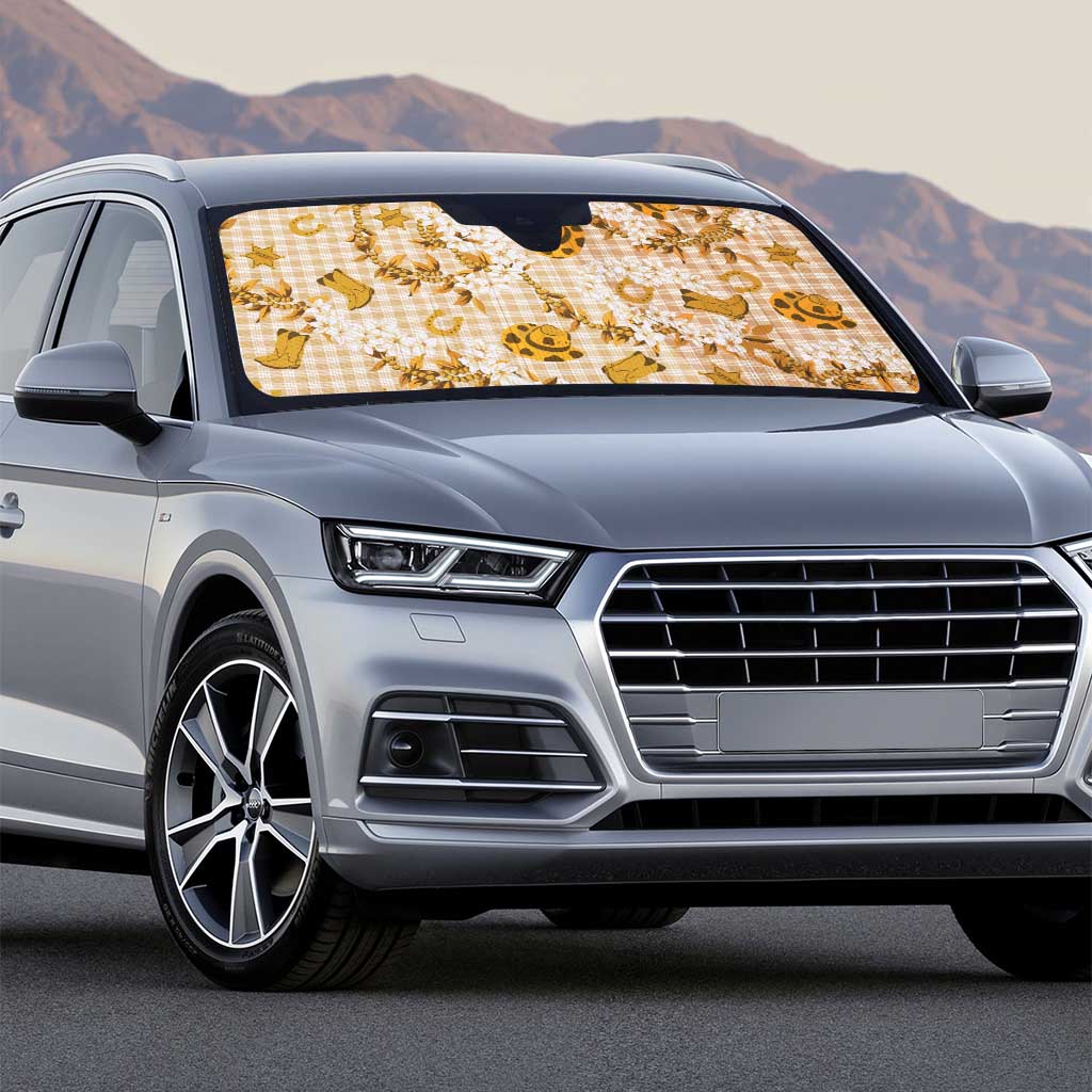 Mokihana Maile Ilima Leis Paniolo Palaka Auto Sun Shade Hawaiian Kula Spirit - Polynesian Pride