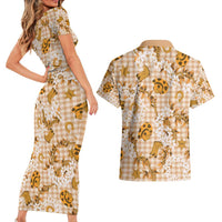 Mokihana Maile Ilima Leis Paniolo Palaka Couples Matching Short Sleeve Bodycon Dress and Hawaiian Shirt Hawaiian Kula Spirit - Polynesian Pride