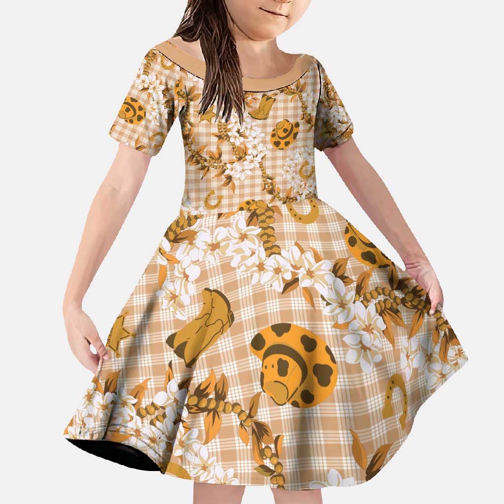 Mokihana Maile Ilima Leis Paniolo Palaka Family Matching Long Sleeve Bodycon Dress and Hawaiian Shirt Hawaiian Kula Spirit - Polynesian Pride