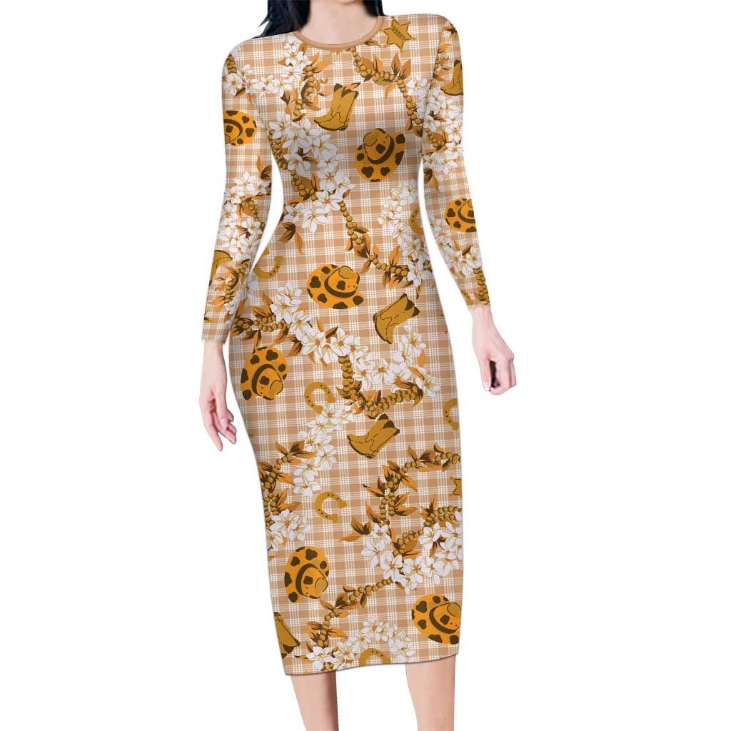 Mokihana Maile Ilima Leis Paniolo Palaka Long Sleeve Bodycon Dress Hawaiian Kula Spirit - Polynesian Pride