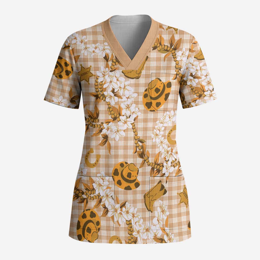 Mokihana Maile Ilima Leis Paniolo Palaka Scrub Top Hawaiian Kula Spirit LT9 Adult Gold - Polynesian Pride