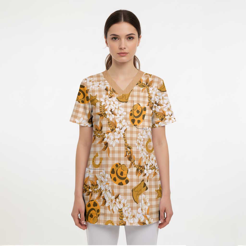 Mokihana Maile Ilima Leis Paniolo Palaka Scrub Top Hawaiian Kula Spirit - Polynesian Pride