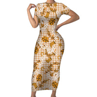 Mokihana Maile Ilima Leis Paniolo Palaka Short Sleeve Bodycon Dress Hawaiian Kula Spirit - Polynesian Pride